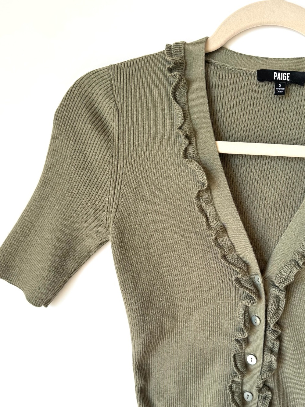 Paige Demetra Ruffle Rib Short Sleeve Cardigan Sweater - Picture 3 of 7